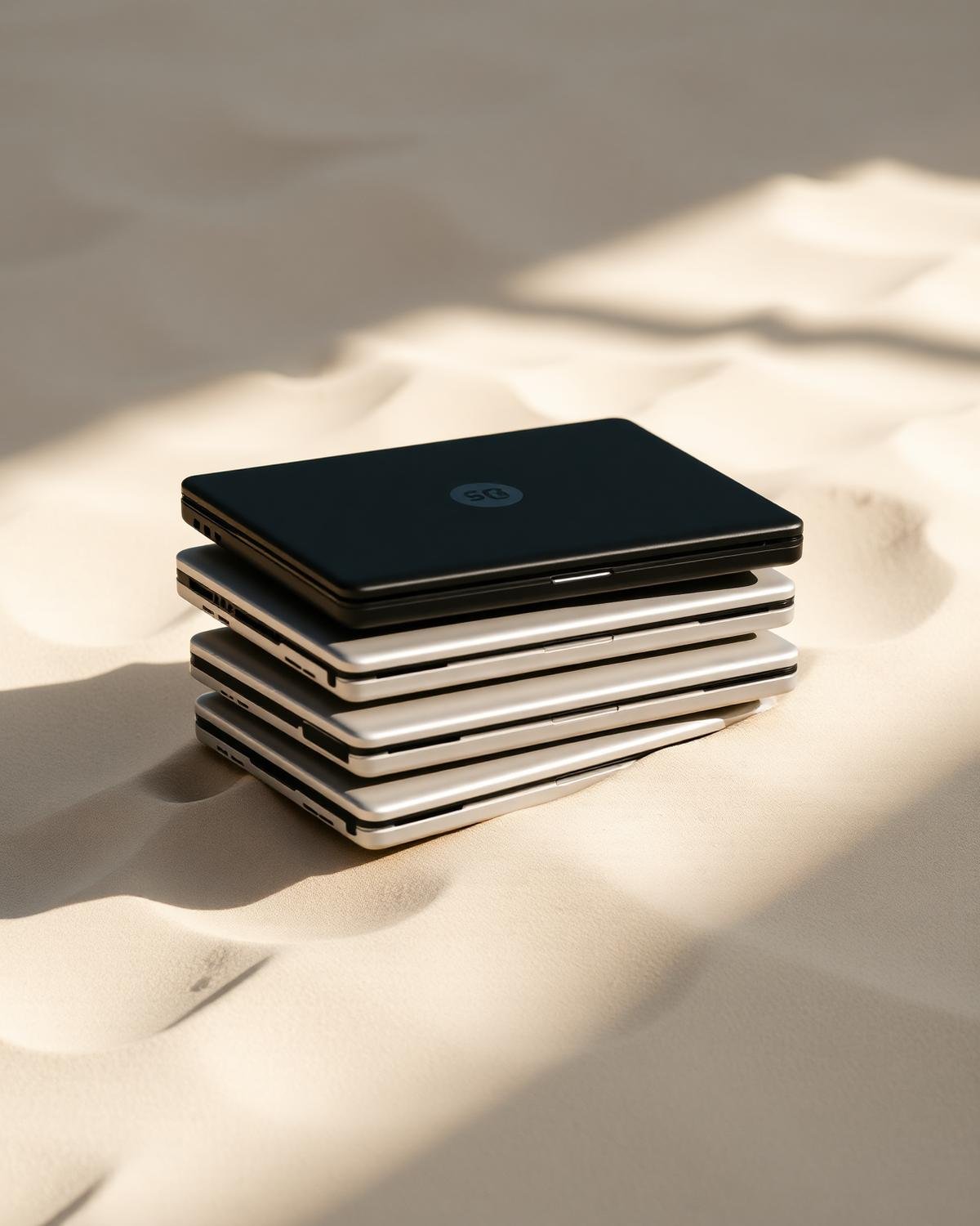 Stack of refurbished business laptops